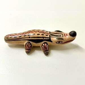 Vintage Latin American Figural Aligator Baked Clay Tonal Whistle Antique Ocarina